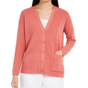 EILEEN Fisher New Coral Button Up Cardigan Sweater Womens Sz Petite Linen